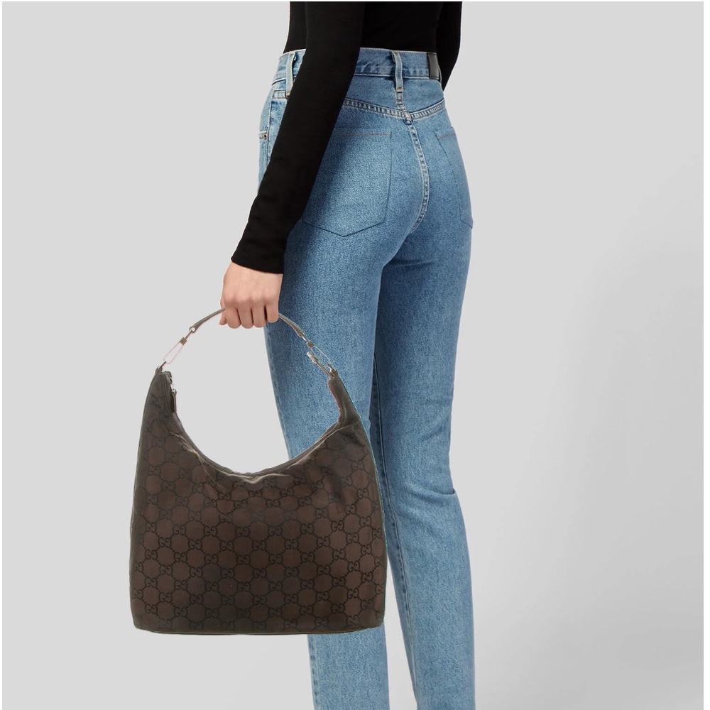 ❗️SOLD❗️GUCCI Monogram Shoulder Bag Brown Black Canvas Medium Hobo Vintage Bag - Picture 13 of 13